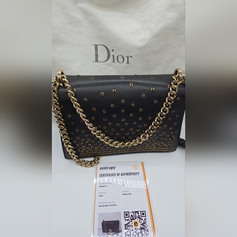 Dior Black Leather Studded DIORAMA Shoulder Bag with Gold Chain